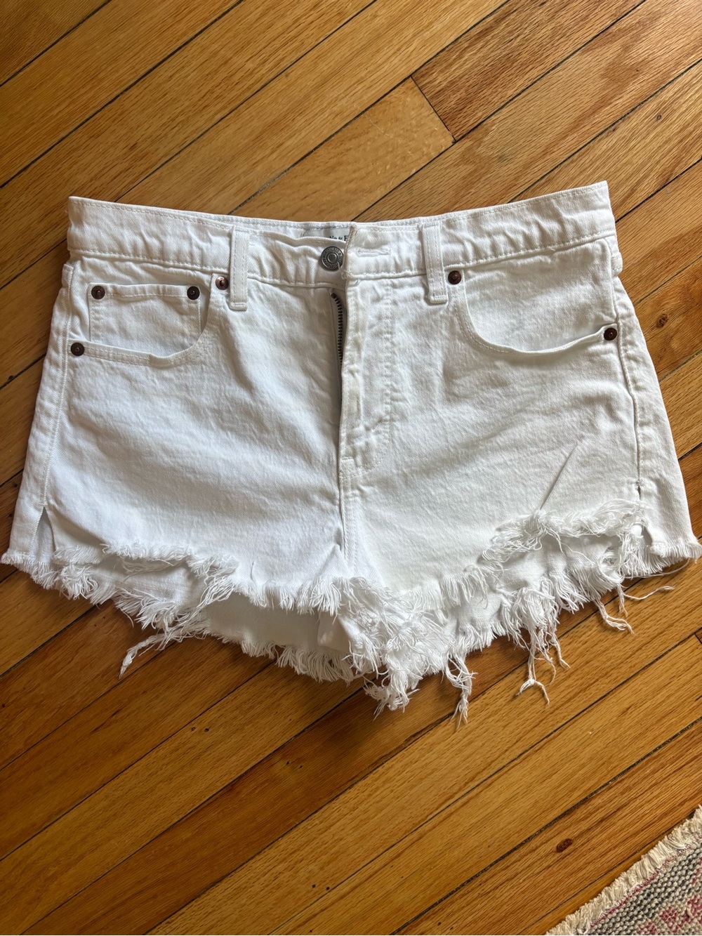 Abercrombie & Fitch White Frayed Hem Denim Shorts